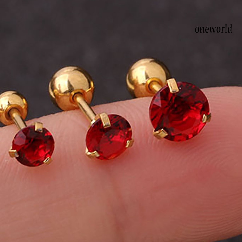 [ONE] 1pc Anting Wanita Cubic Zirconia Kecil Aksesori Perhiasan Shiny Colorful Stud Earring Untuk Belanja