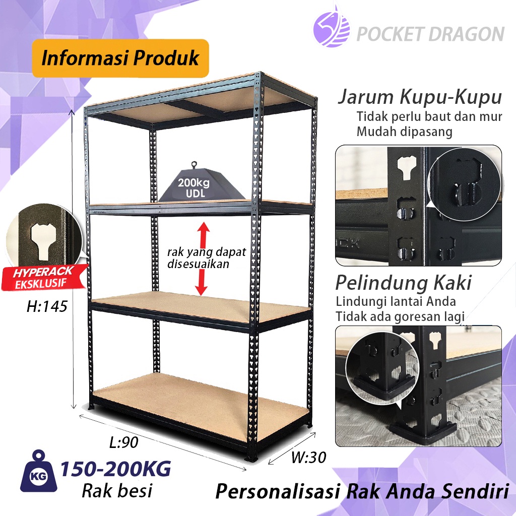 Pocket Dragon Rak besi siku Rak barang Rak Multifungsi Rak kertas susun serbaguna Rak penyimpanan ruangan