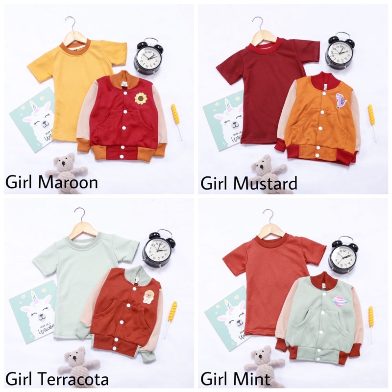 VARSITY Series Jaket Bomber Couple Anak Free Inner Kaos / Dress 6bl-6th