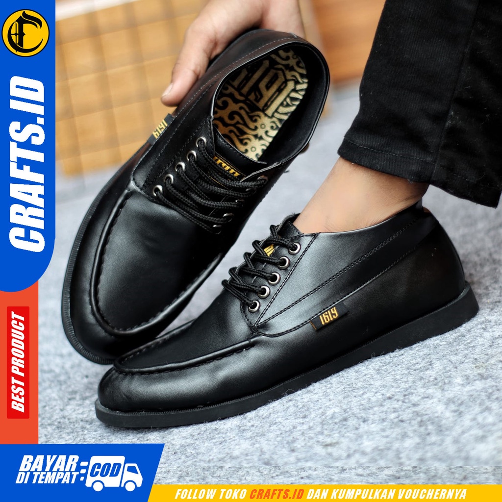 Sepatu Casual Pria Sepatu Formal Pria Kulit Pu Tali Sepatu Pantofel Kerja Kantor Kuliah Kondangan Sepatu Hitam Pria CRAFTS GAROW