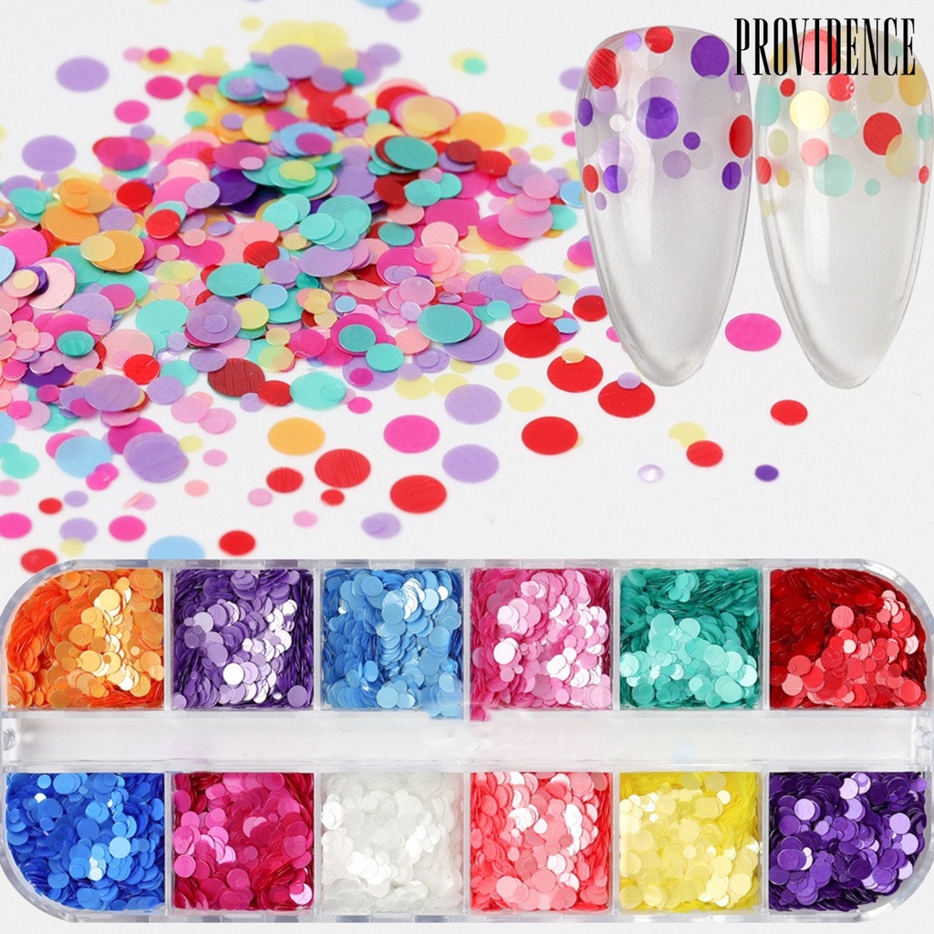 Providence 12Grids/Box Manicure Ring Flake Various Shapes Beautify Nails Candy Colors Nail Art Glitter Neon Round Sequins for Female