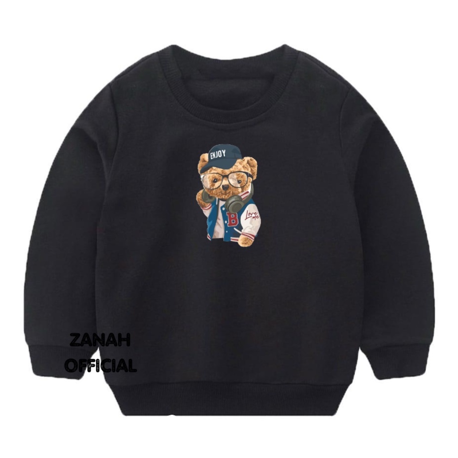 Sweater Crewneck Balita dan Anak Anak 1-5thn Motif Enjoy Bear Bahan Pleece Terbaru