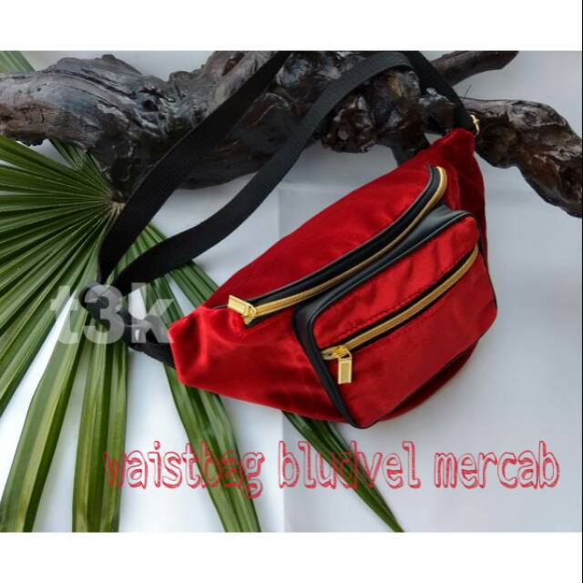 Waistbag bludru velvet merah