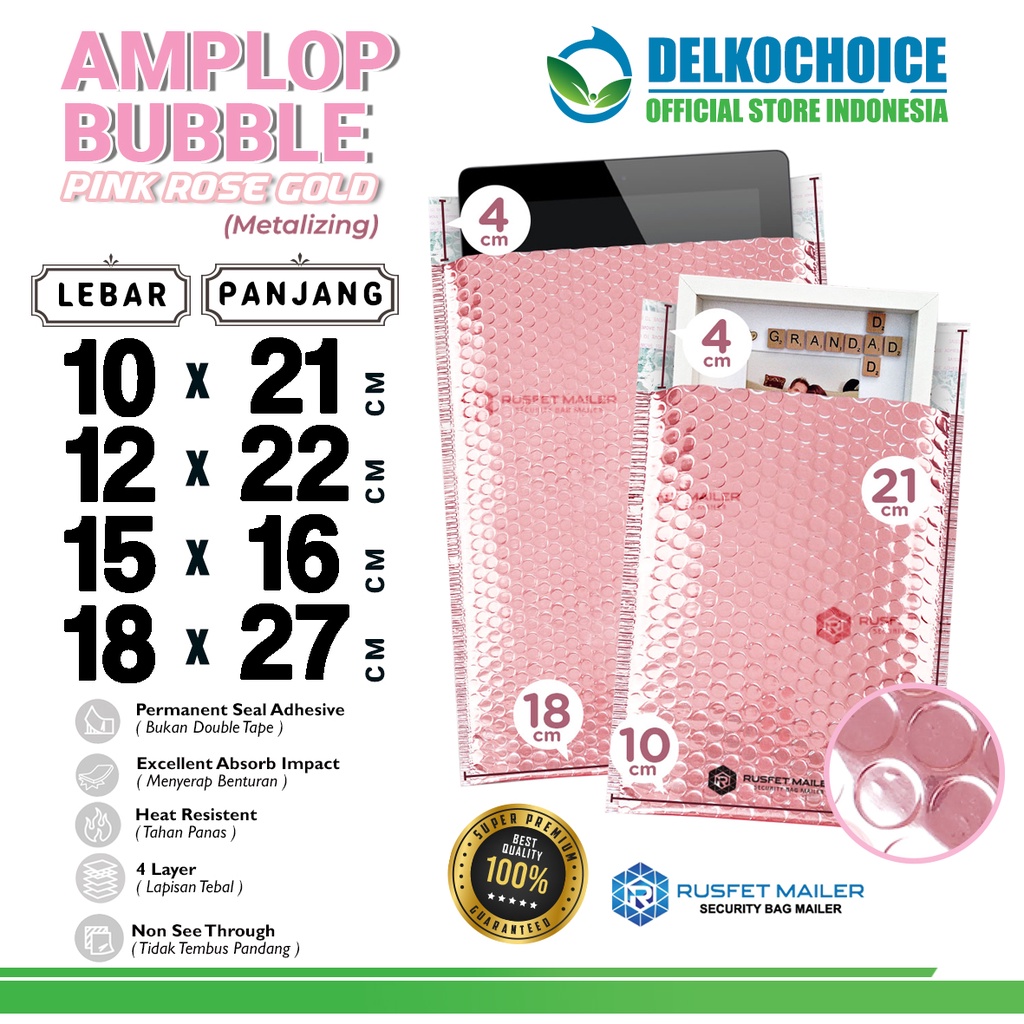 Amplop Bubble Mailer PINK ROSE GOLD Bubblewrap Envelope Rusfet PREMIUM