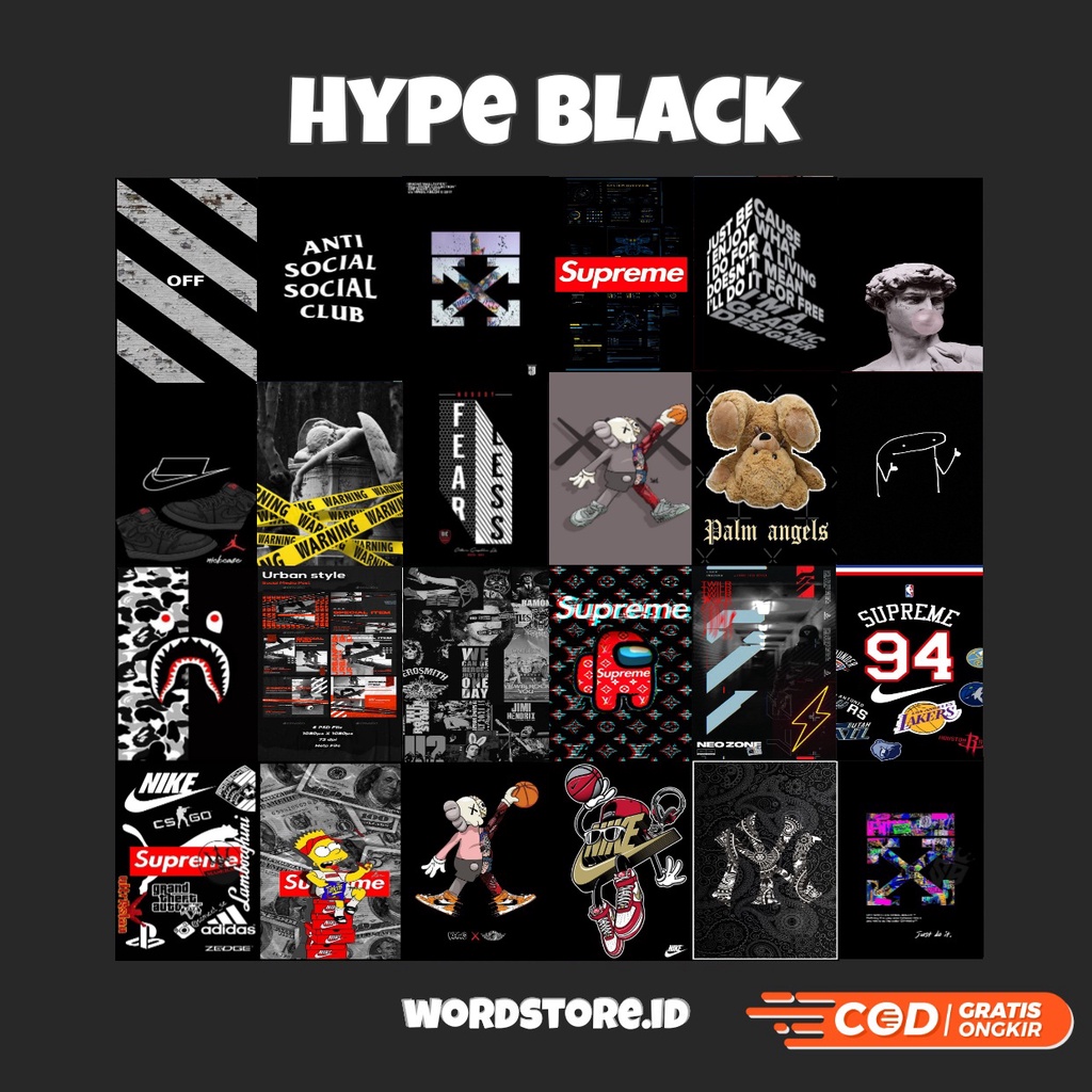 (16 PCS ) Poster Dinding Black | Poster Dinding Aesthetic | Poster Hype Black