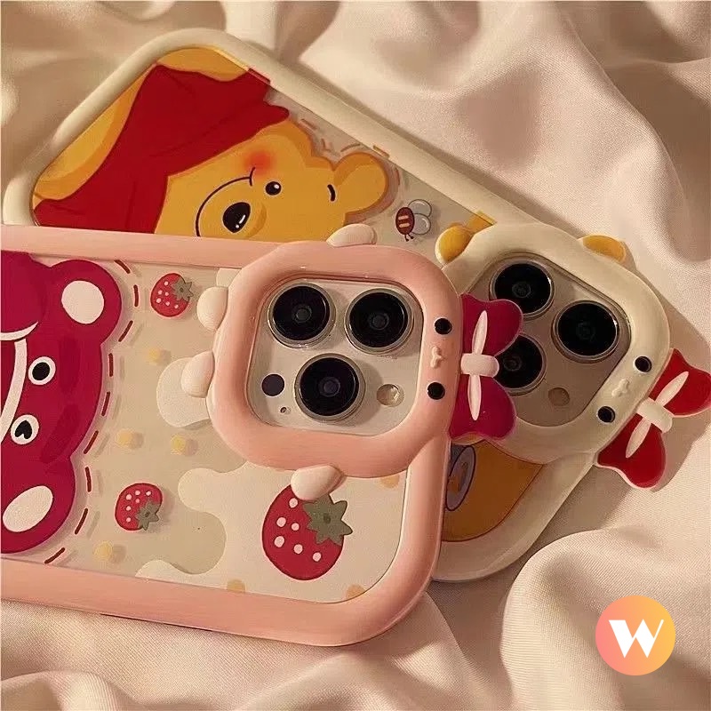 Soft Case Desain Kartun Winnie the Pooh Strawberry 3D Untuk IPhone 14 13 11 12 Pro MAX 6 6S 7 8 14 Plus XR X XS MAX SE 2020