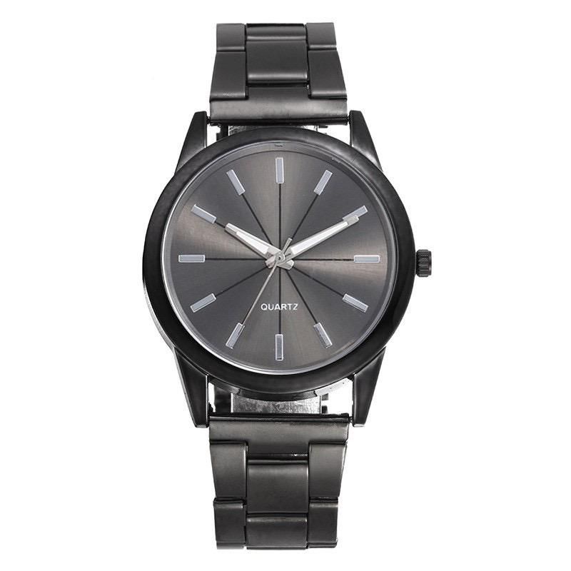 Jam Tangan Wanita Analog Quartz Casual Fashion Strap Rantai Stainless Steel Import Couple Pria JF086-HITAM PLAT HITAM