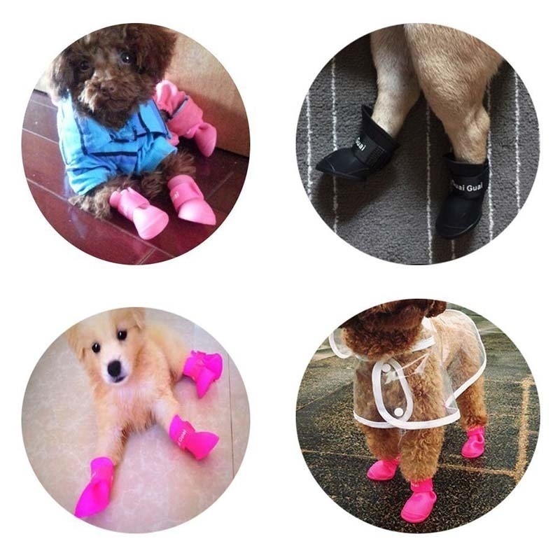 【4Pcs/Set】Sepatu Boots Hujan Anjing/Dog Rain Boots/Sepatu Boots Hujan Tahan Anjing/Sepatu Boots Karet Anjing