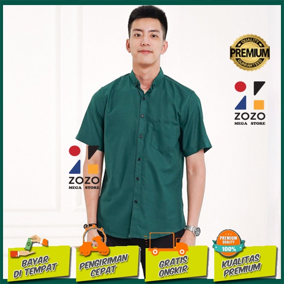 Kemeja Polos Lengan Pendek / Kemeja Pria Lengan Pendek Hijau Botol Green Jumbo XXL