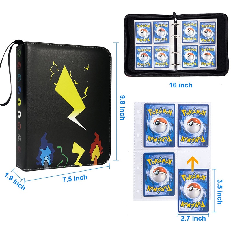 400card Holder Pokemon Anime Game Binder Card Holder Zipper Album Buku Kapasitas EX GX Koleksi Folder Mainan Anak Hadiah