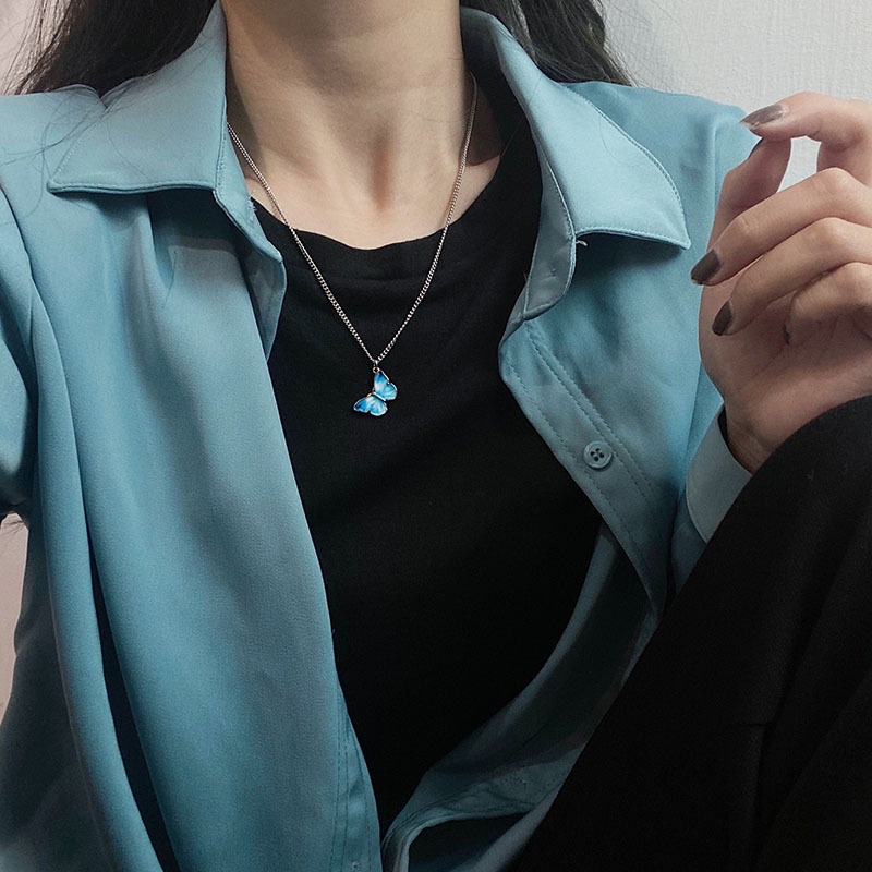 Blue butterfly kalung lisa gaya yang sama kalung wanita 2020 baru lampu mewah minoritas rasa desain