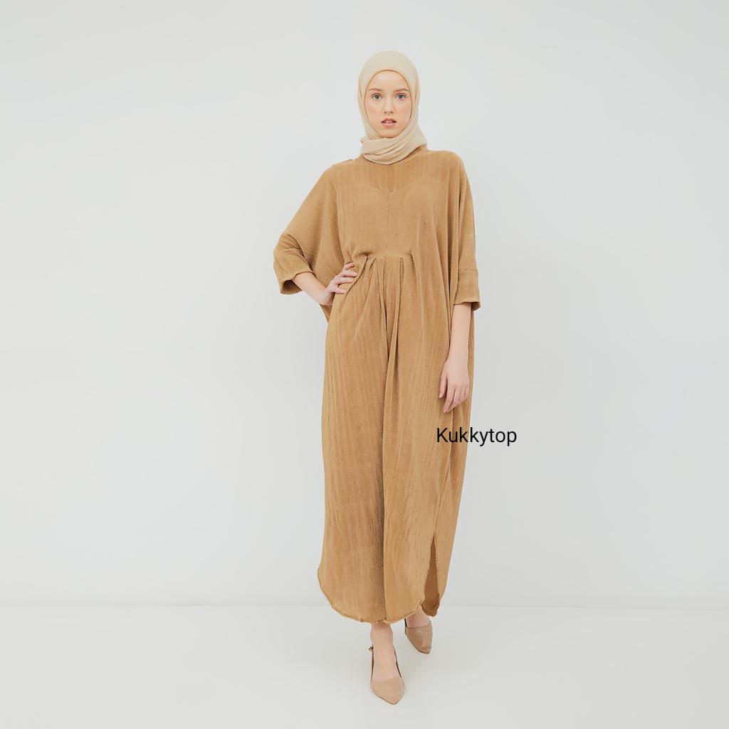 Kukky Top Gamis Plisket Panjang Terbaru Baju Kaftan Yura Import Bangkok Dress Fashion Muslim Wanita 