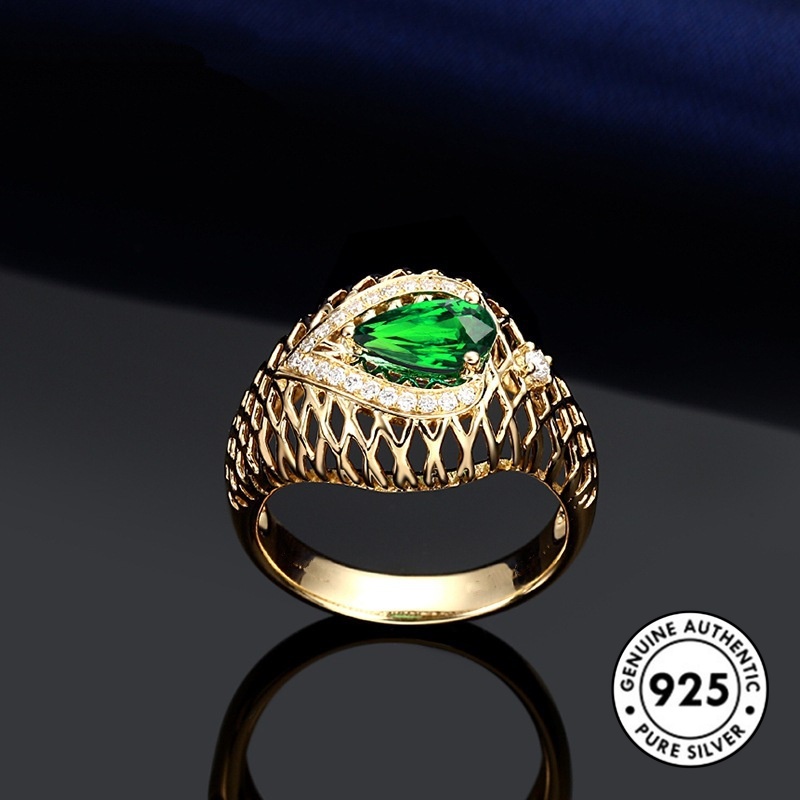 Cincin Lapis Silver 925 Model Hollow Dengan Emerald Untuk Wanita