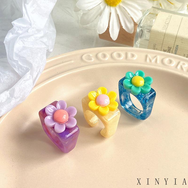 Xia.id Cincin Model Terbuka Desain Bunga Bahan Resin Akrilik Untuk Wanita