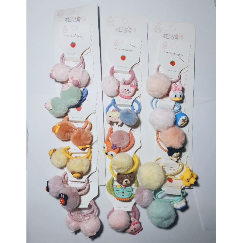 KLV03 Ikat Rambut Karet Korea Variasi Pom Pom isi 2