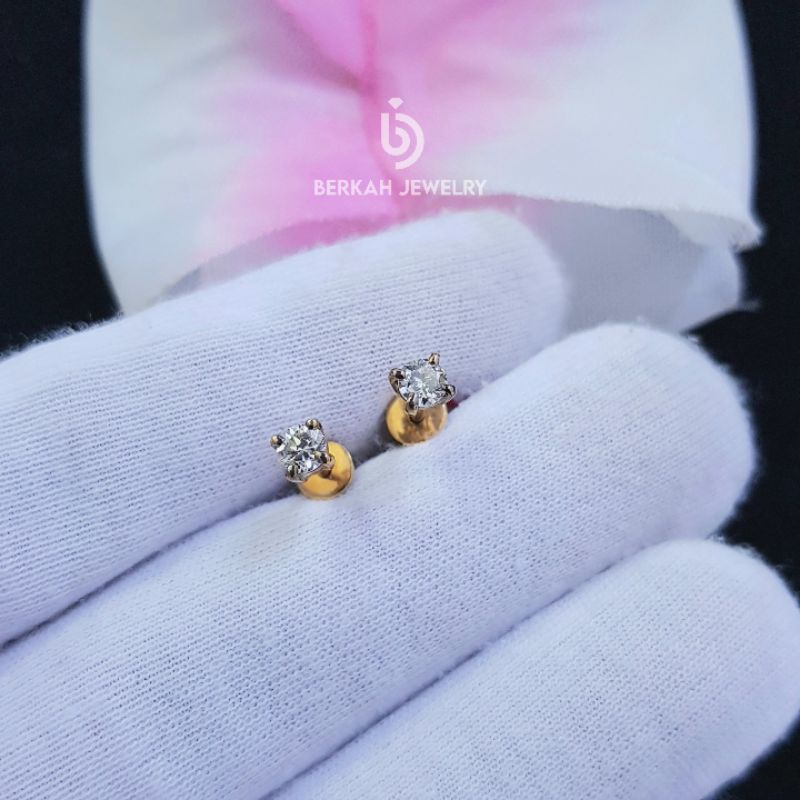 0,24 Ct Giwang Anting Mata 1 Emas Berlian Asli Natural Diamond