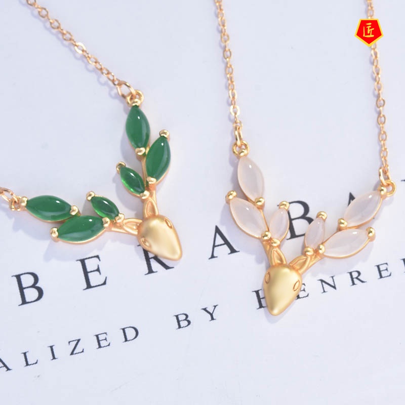 [Ready Stock]Deer Necklace Pendant Hetian White Jade Chalcedony Necklace