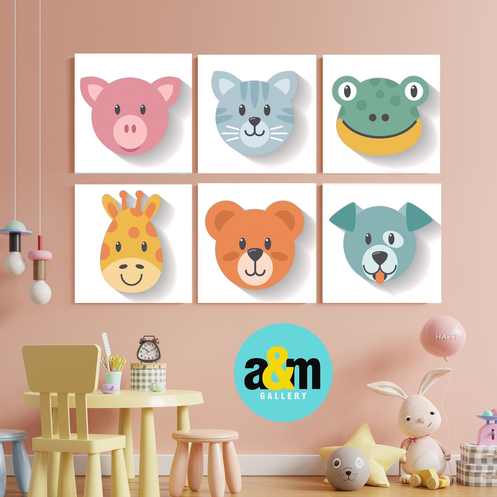 Hiasan Dinding Kamar Bayi ( 20 X 20 ) Pajangan Anak Dekorasi Bayi Wall Decor Tema BINATANG - A&amp;M