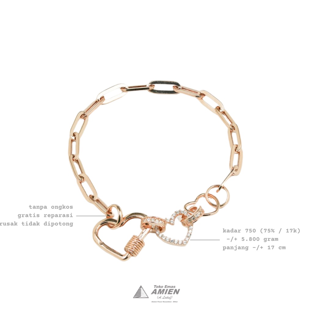 Toko Emas Amien Gelang Emas Asli HWT Kadar 750 (75% / 17K) 5.800 Gram - Bracelet Carol Love Paperlin