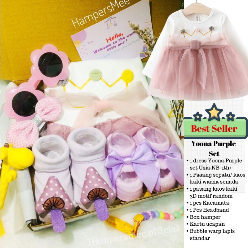HAMPERSMEE SET PREMIUM - HAMPERS BAYI HAMPERS BABY KADO BAYI BABY GIFT HADIAH KELAHIRAN NEWBORN MURAH HEMPERS BAYI PARCEL BAYI BARU LAHIR-White purple Yoona A