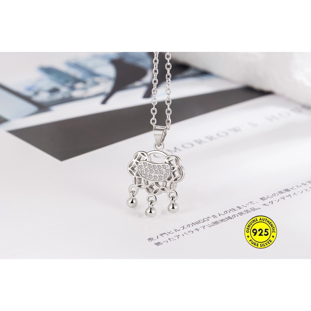 Kalung Rantai Klavikula Bahan S925 Silver Gaya China Untuk Wanita