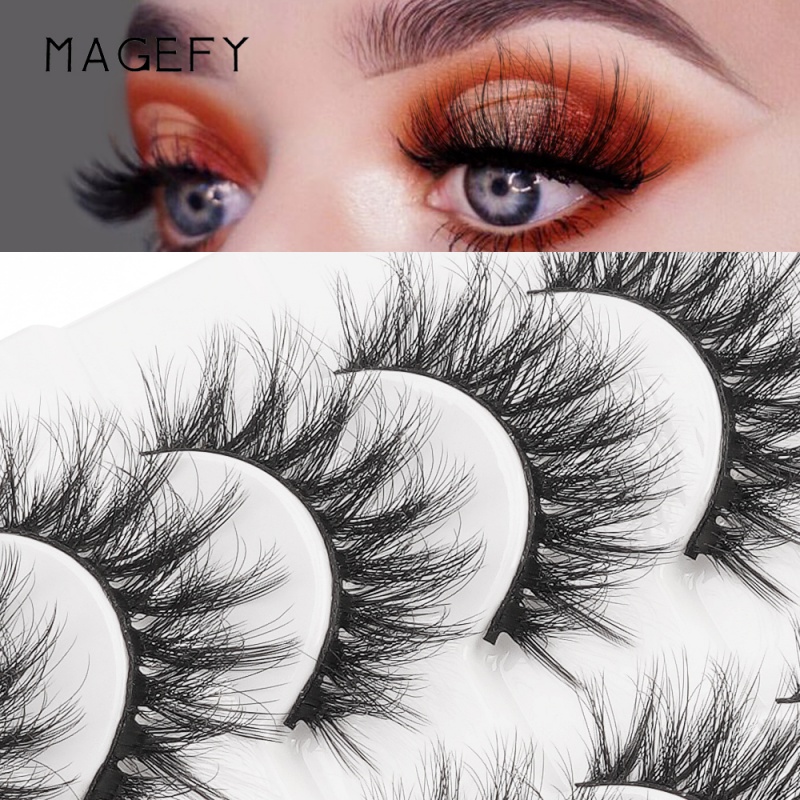 MAGEFY Box of 10 pairs of eyelashes pure handmade 3D imitation mink hair, natural slender, dense curls Fake eyelashes MGY7189