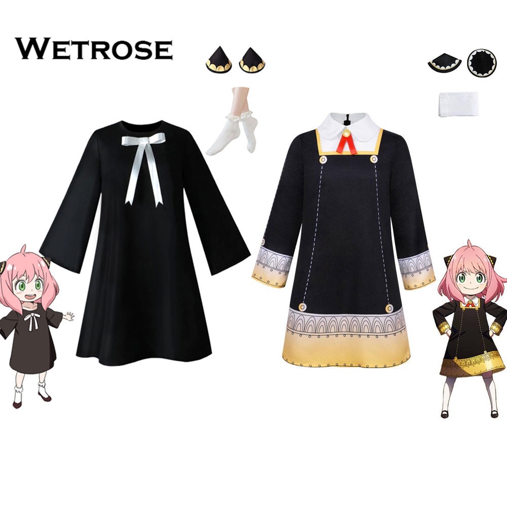 【Wetrose】Ready Stock Anime TV Spy X Family Cosplay Suit Anya Ania Forger Anak Perempuan Cewek Gadis Dewasa Suit Girls Women Costume Dress Set, Anya Wig