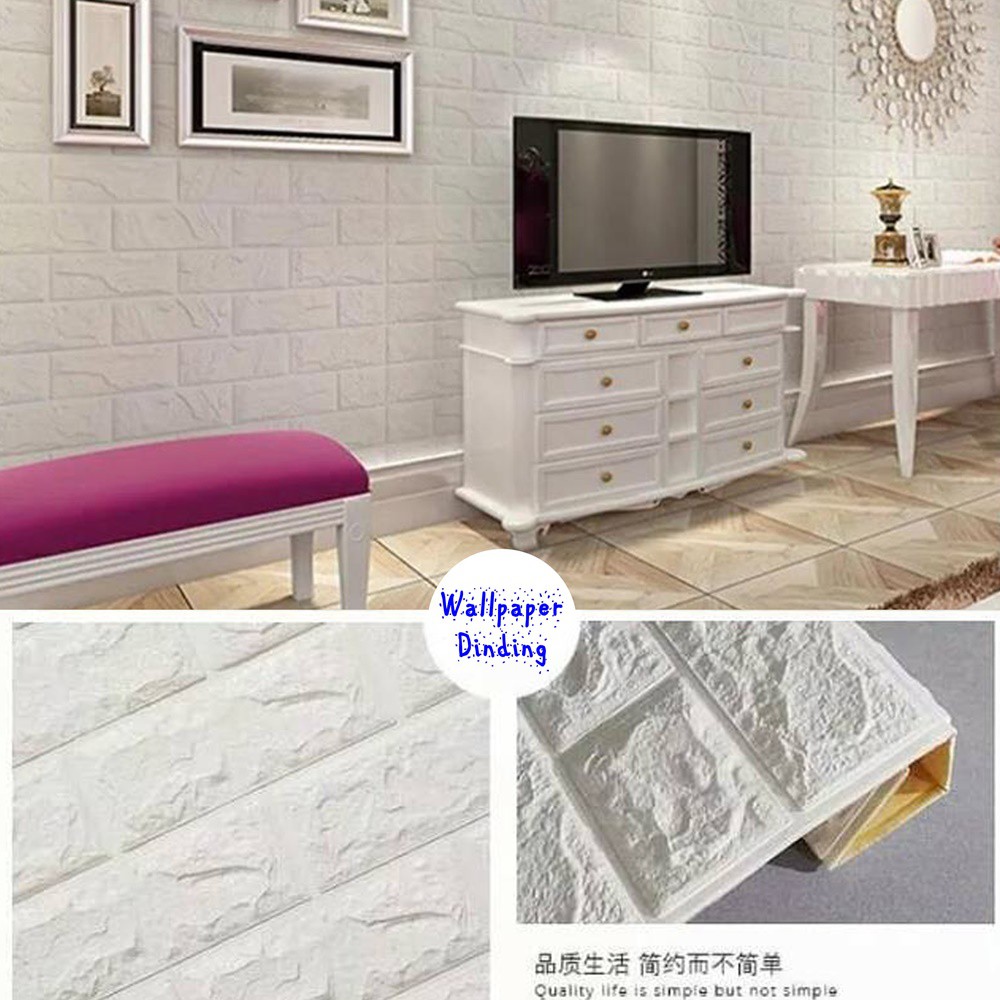 Wallpaper Sticker Dinding Foam 3D Modern Motif Batu Bata 70 x 77cm