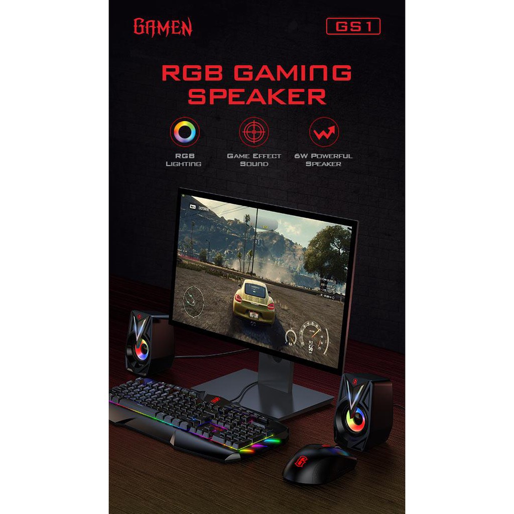 C_   Gamen Speaker Gaming GS1 Lampu RGB Surround Sound USB + Jack