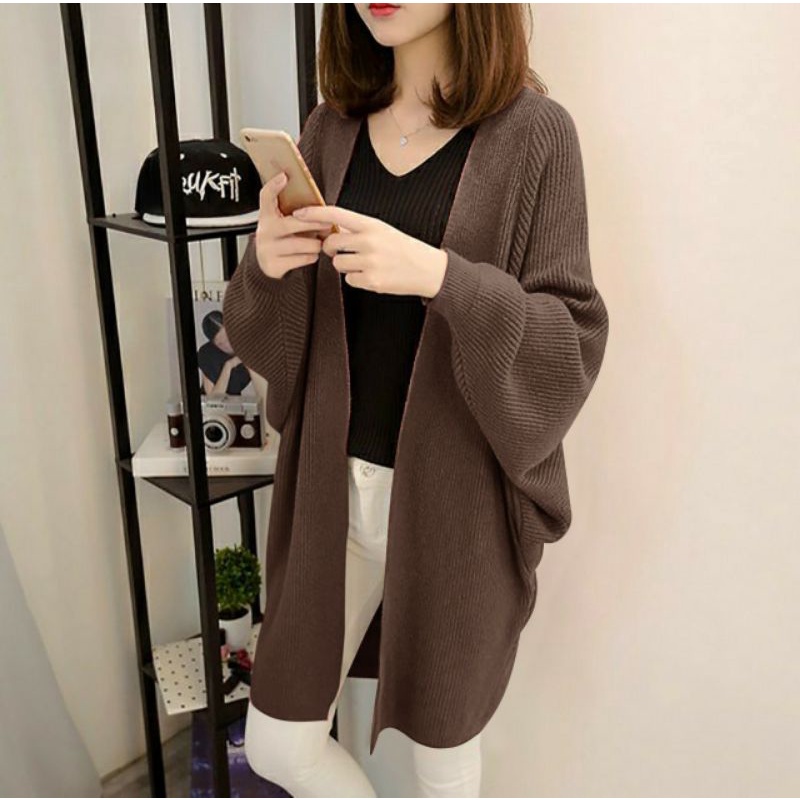 FX SHOP CARDI SCARLET RAJUT / LONG CARDI / CARDIGAN RAJUT HIGH QUALITY PREMIUM-BROWN
