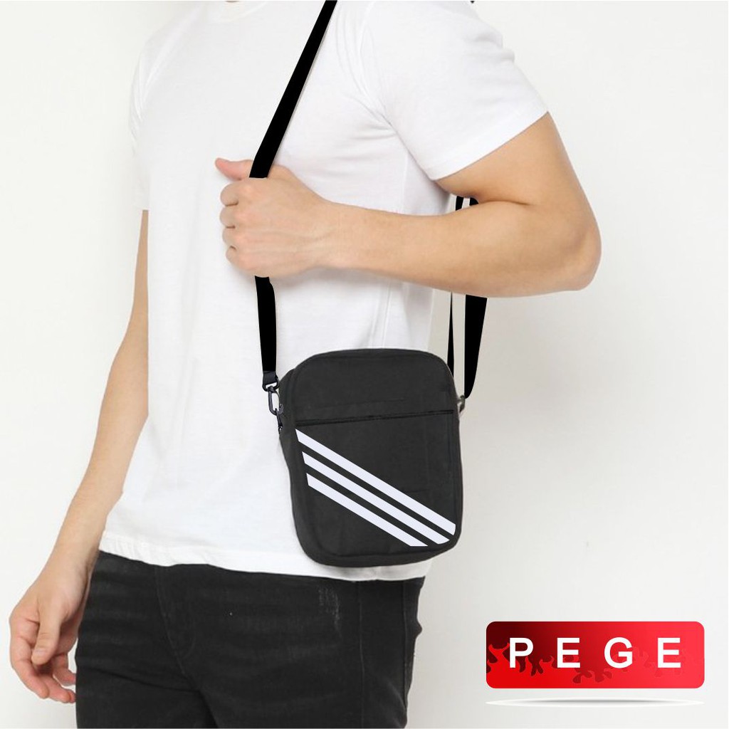 Tas Selempang Polos Motif Sablon Garis Pria Model SImpel Kasual Cocok Untuk Sehari Hari - PG - 8878