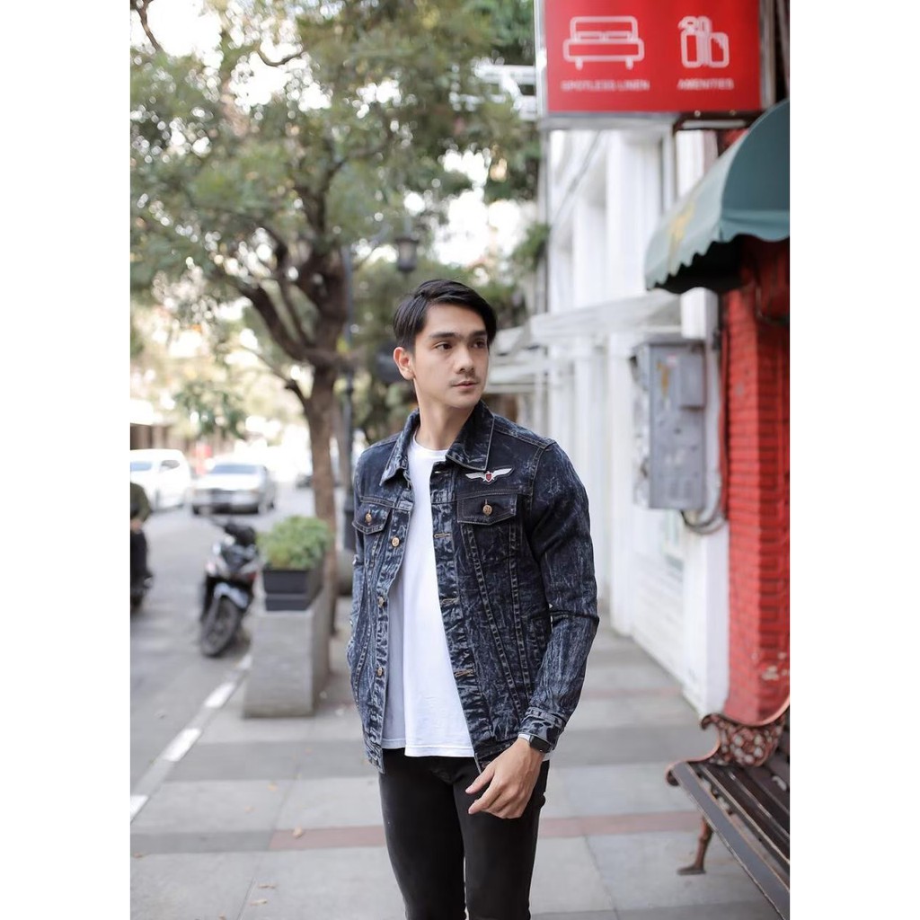 NEW ARRIVALS Jaket jeans patch pria / brush black sanwash jeans jaket jeans premium denim