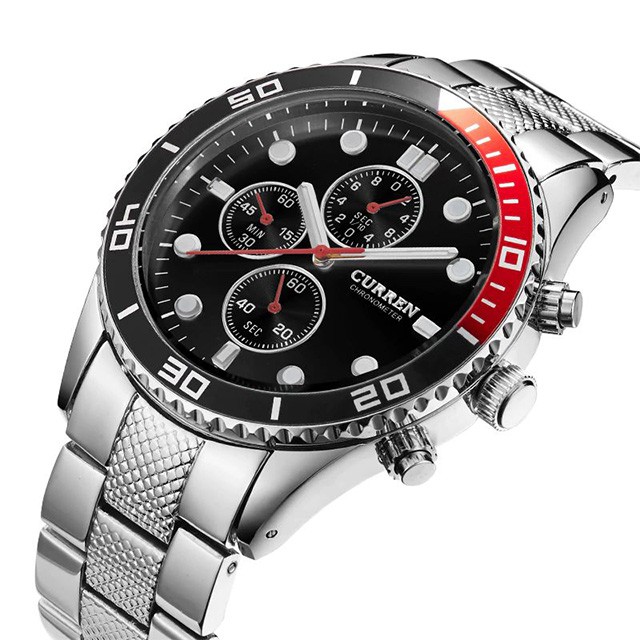 CURREN 8028 Jam Tangan Pria Analog Stainless Steel Chronograph Tidak Aktif Bezel WATCHKITE WKOS