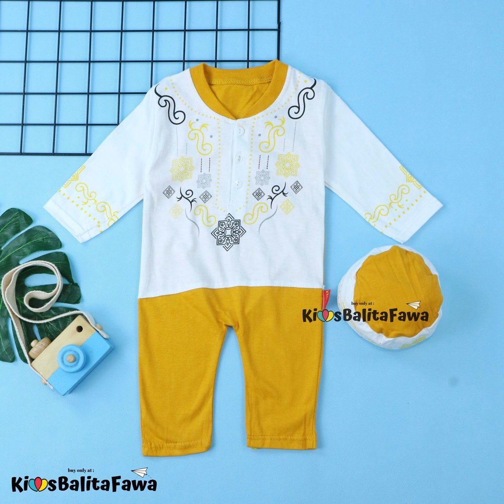 (PUTIH) Koko Jumper Naufal uk 0-12 Bulan / Baju Muslim Baby Anak Laki Romper All Size Bayi Newborn Babycinnamon