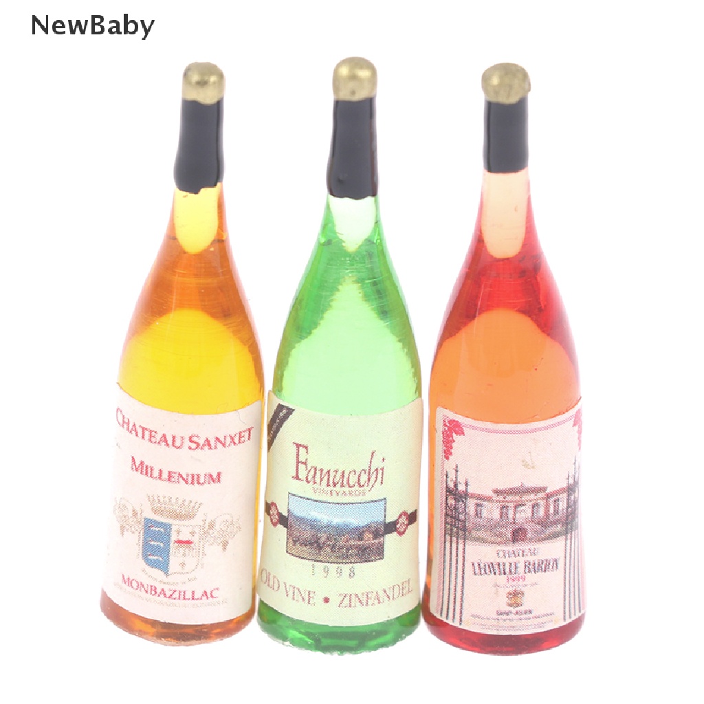 Newbaby 3pcs / set Mainan Miniatur Botol Wine Skala 1: 12 Untuk Dekorasi Rumah Boneka