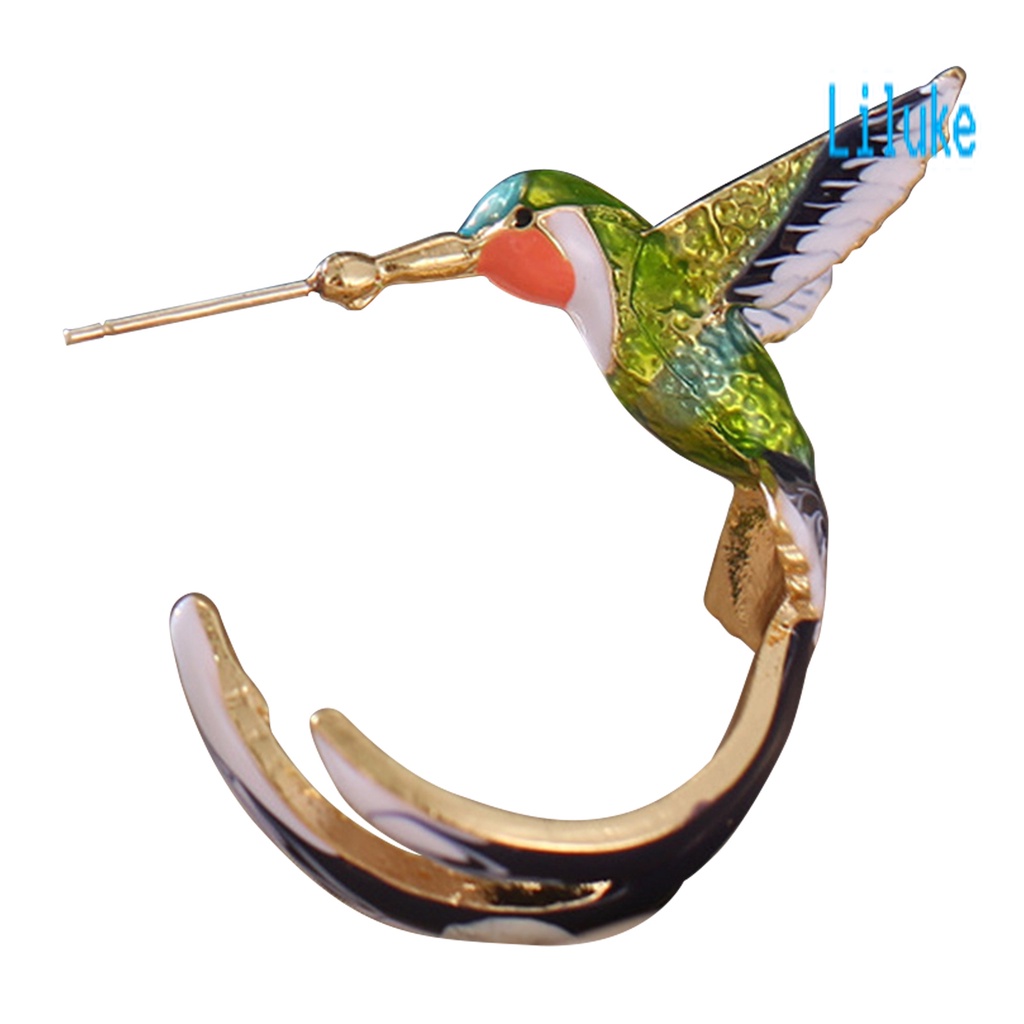 Lk Anting Tusuk Gantung Wanita Bahan Alloy Desain Burung Kolibri Enamel Untuk Pesta