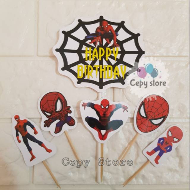 Cake Topper Happy Birthday / Cake Topper Spiderman / Hiasan Kue Spiderman