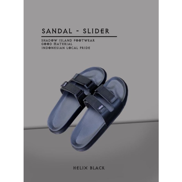 Sandal Slide Pria Original SIF SHADOW ISLAND HELIX BLACK SERIES Sandal Kasual Santai Original SHADOW