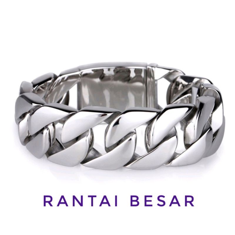 Gelang Rantai Pria Silver Besar Jumbo Titanium Stainless steel 316L Anti luntur