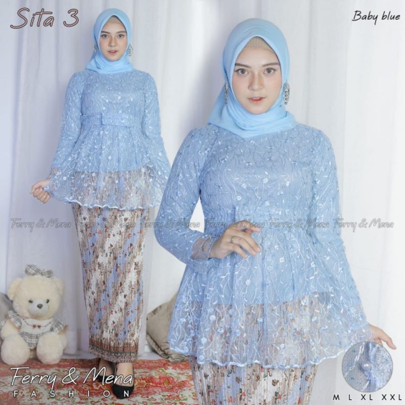 FM✓SITTA 3/KEBAYA TILLE/BLUS REMPEL TILLE/BAJU KEBAYA/KEBAYA MODERN/KEBAYA MURAH MEWAH/KEBAYA/BAJU-Babyblue