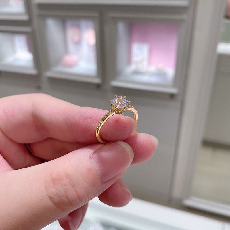 Pandora Cincin 925 Silver Gold 18K Bentuk Mahkota Aksen Berlian Cubic Zirconia Untuk Wanita