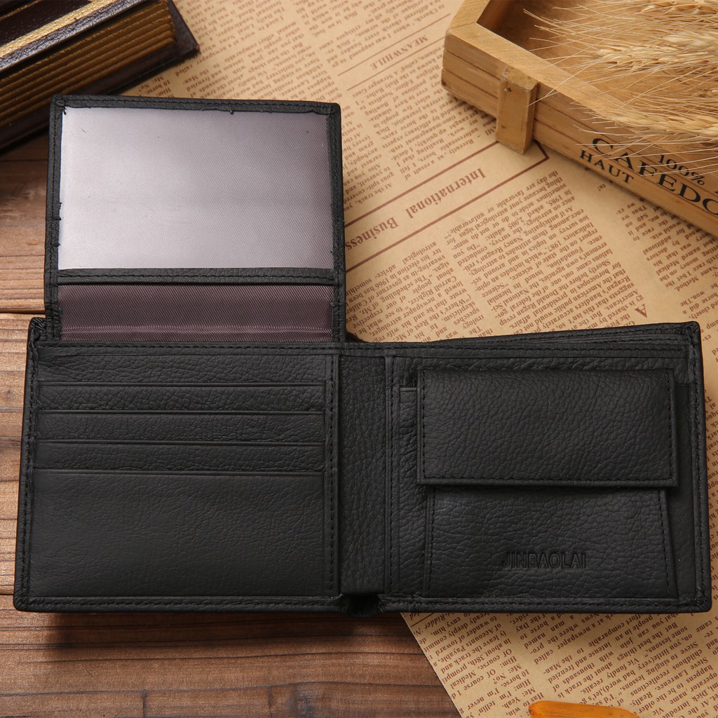 DOMPET UANG PRIA KULIT SAPI ASLI 100% DENGAN TEMPAT KOIN DAN RESLETING WALLET LEATHER JINBAOLAI 8041