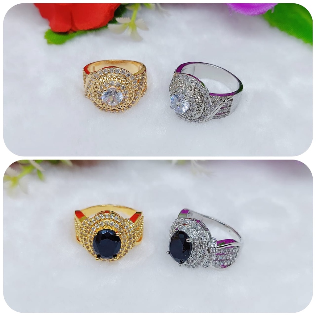 Cincin xuping lapis emas permata putih dan mata hitam perhiasan fashion