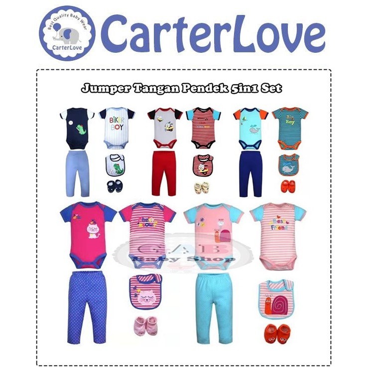 Jumper Tangan Panjang/Pendek Carter Love 5in1 Set / Baju Jumper Bayi Baru Lahir SNI