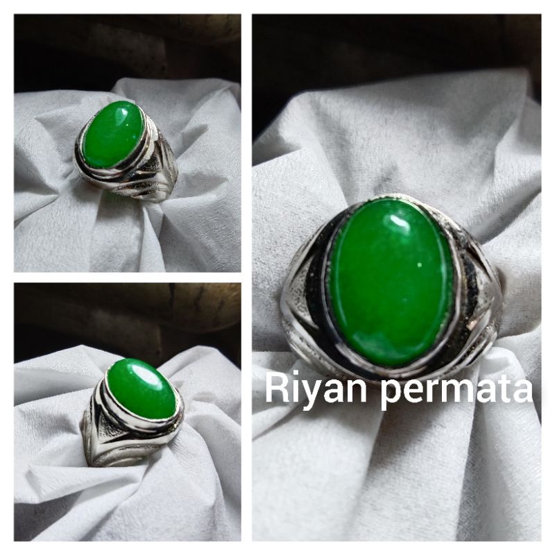 Batu cincin akik giok hijau senter tembus