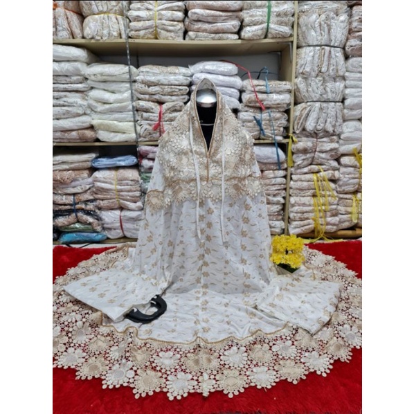 mukena bordir  tasik jumbo putih motif