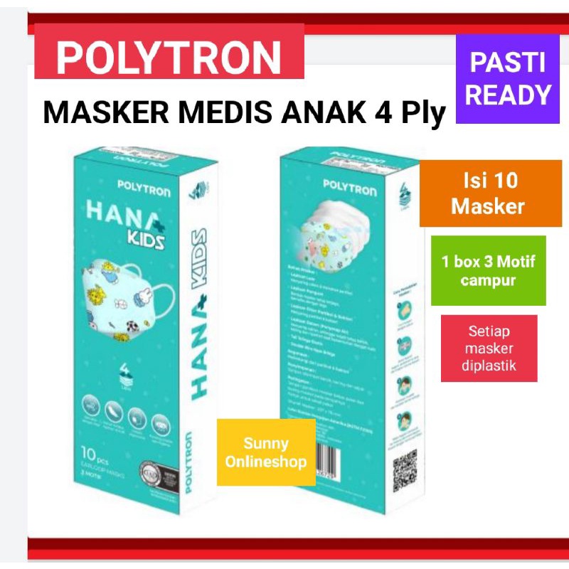 Masker medis anak Polytron Hana Kids 4 Ply KF 94 isi 10