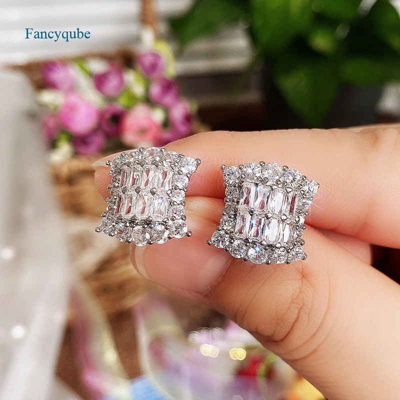 Fancyqube Anting Stud Cubic Zirconia Kristal Serbaguna Untuk Aksesoris Wanita