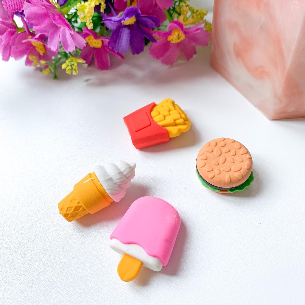 

PENGHAPUS MAKANAN SET 4 PCS ES KRIM BURGER KENTANG UNIK LUCU ERASER HAPUSAN READY STOCK