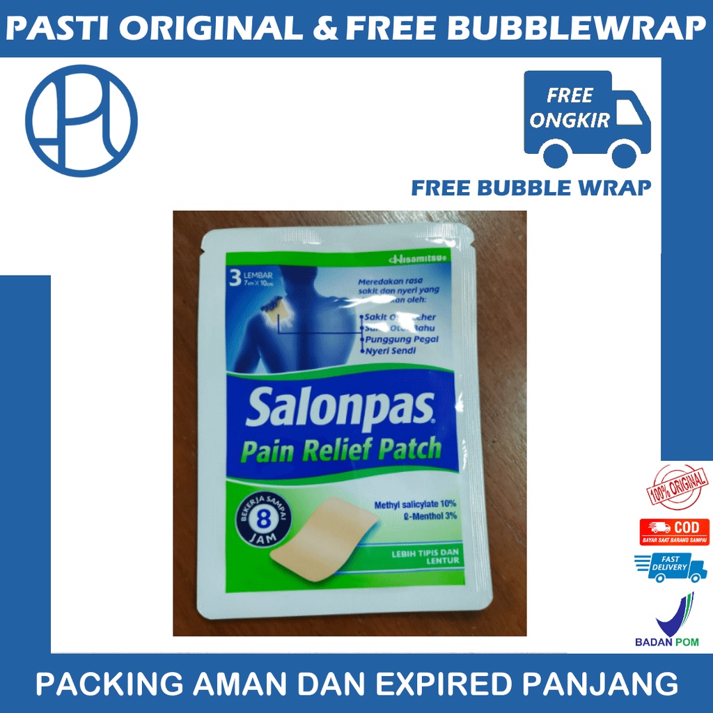 SALONPAS PAIN RELIEF PATCH ISI 3 LEMBAR MEREDAKAN NYERI OTOT SALON PAS